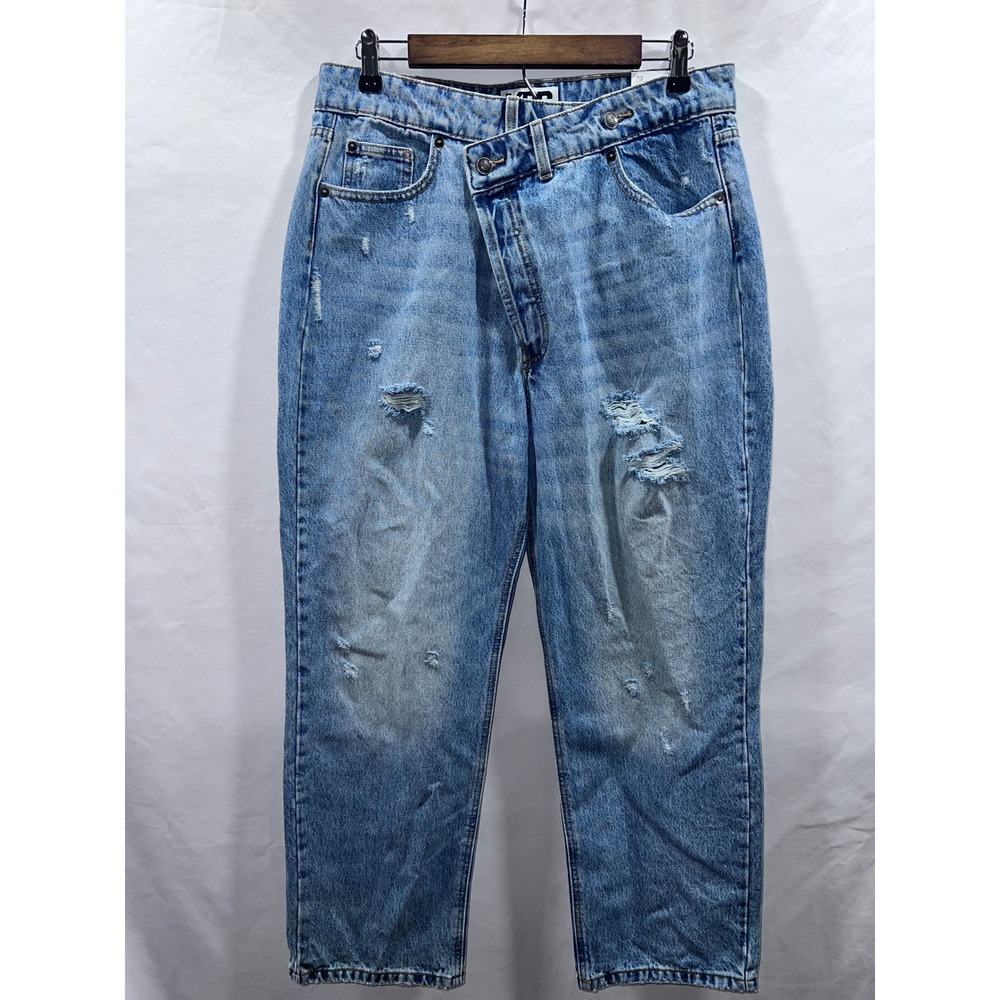 KBB by Kahlana Barfield Brown Womens 10 Straight Leg Crossover Jeans Light Wash